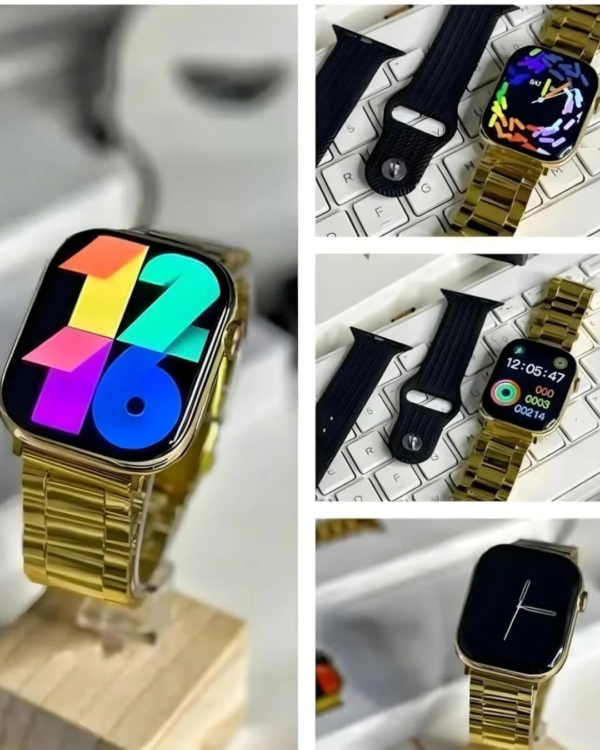 series 9 golden 24k edition smartwatch (gold stainless steel and synthetic black strap)