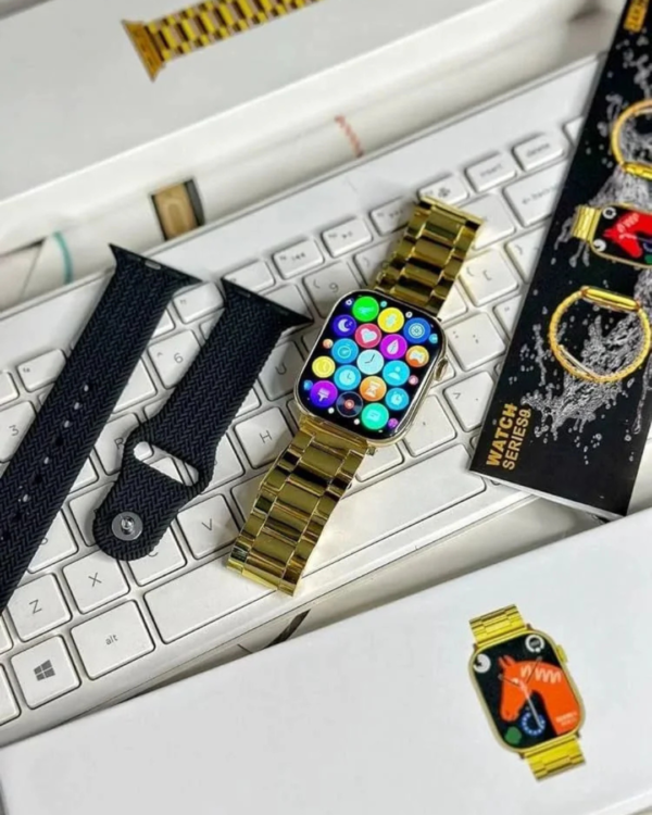 series 9 golden 24k edition smartwatch (gold stainless steel and synthetic black strap)
