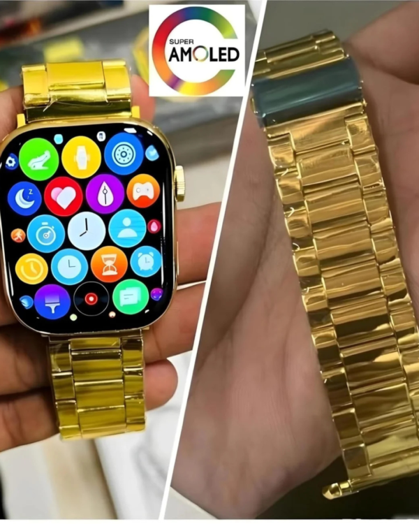 series 9 golden 24k edition smartwatch (gold stainless steel and synthetic black strap)